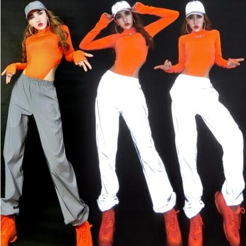 Hip Hop Dance Costumes Adults Fashion Reflective Pants Nightclub Singer Rave Festival Clothing Women Street Dancewear DNV12333