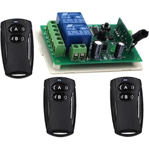 High Quality Black Color 24V 2CH RF Wireless Remote Control Switch 3Transmitter +1 Receiver with 2 Buttons 315MHZ