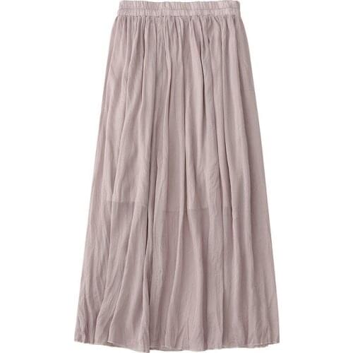 Sherhure 2020 Chic High Waist Summer Chiffon Saia Pure Color A-Line Midi Skirts Women Faldas Jupe Femme
