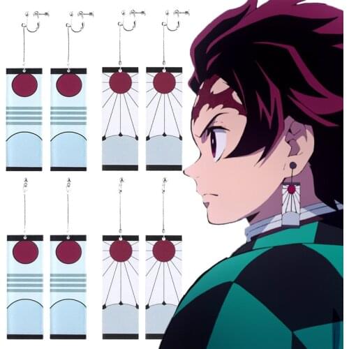 Anime Demon Slayer Acrylic Earrings Kimetsu no Yaiba Tanjirou Kochou Shinobu Butterfly Clip Earrings for Women Cosplay Jewelry