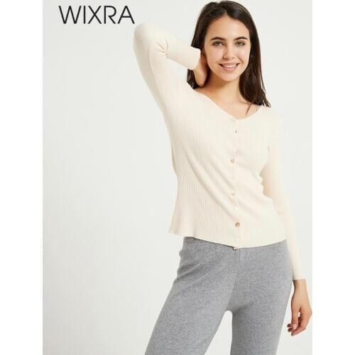 Wixra Women Cardigans Sweaters Solid Slim Tight Knitwear Single Breasted Ladies Casual Cardigans Streetwear Outwear Autumn Tops