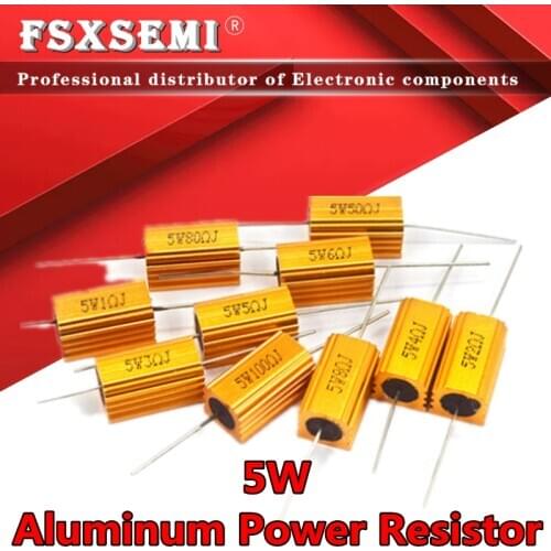 2pcs RX24 5W Aluminum Power Metal Shell Case Wirewound Resistor 0.1~100K 0.5 1 2 5 6 8 10 20 30 50 100 120 200 300 1K 5K 10K ohm