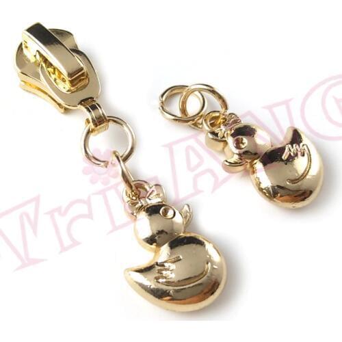 20pcs/lot, Gold 5# Zipper Sliders with Adorable Duck Shape Zipper Pull for Metal/Resin/Nylon Zippers