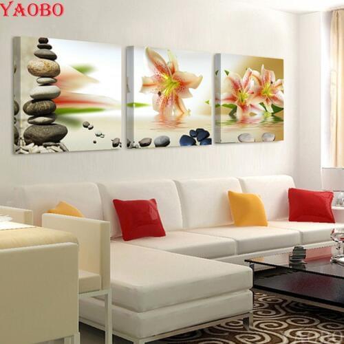 Lily flower Diamond Embroidery Pattern DIY 5D Diamond Painting Full round Needlework Cross Stitch Rhinestones mosaic deocr 3 pcs