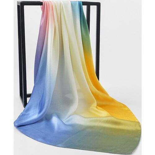 90*90CM Female Wild Literary Scarf Gradient Stitching Color Retro Stewardess Professional Business Small Scarf Square Scarf