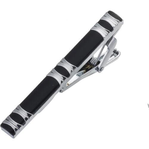 Mens clothing accessories, high quality brass material, black enamel, Silvery Stripe Tie Clip