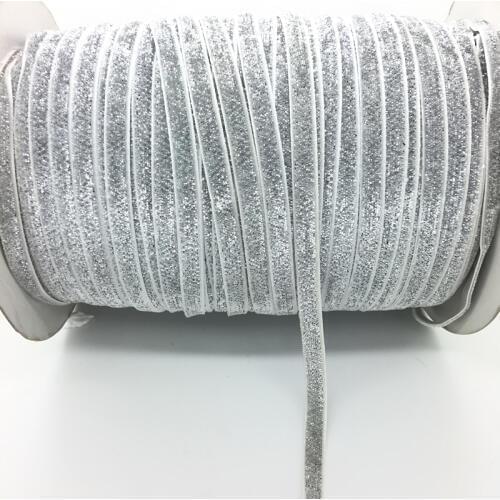 Free Shipping 5 yds 1/4 "(6mm)Wide Silver Glitter Velvet Ribbon Headband Clips Bow Decoration #6mRS16