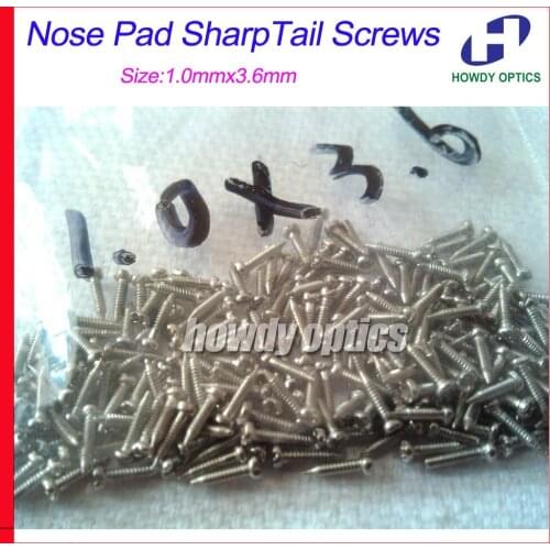 Free Shipping 10000pcs/lot Eyeglass Glasses Screws Nose Pad Sharp Tail Screw Size 1.0mmx3.6mm with "+" Head Slot