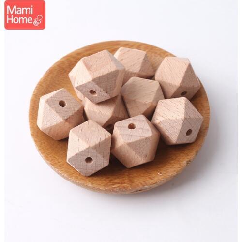 Mamihome 5PC 16mm Geometric Beech And Maple Wood Beads Hexagon Faceted Beads DIY Bracelet Necklace Accessories Baby Teether