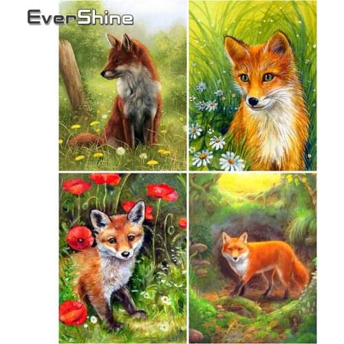 EverShine Diamond Painting Animal Cross Stitch Diamond Mosaic Fox Picture Of Rhinestones Embroidery Spring Needlework Home Decor