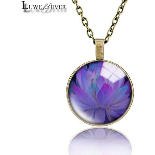 Purple Geometry Necklace 688 25mm Bronze 30mm Wood Rhinestone Double-sided Moon Round Glass Pendant For Women Gift
