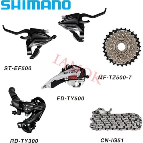 SHIMANO TOURNEY Mountain Bike 7 Speed Derailleur Kit ST-EF500 Shift/Brake Lever Iamok MF-TZ500-7 Freewheel Bicycle Parts