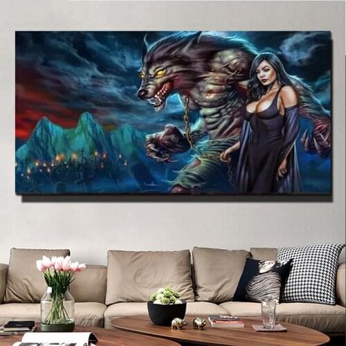 Fantasy Wolf Woman 5d diy diamond painting Werewolf & Ghost Queen embroidery full square round diamonds Mosaic Puzzle x92