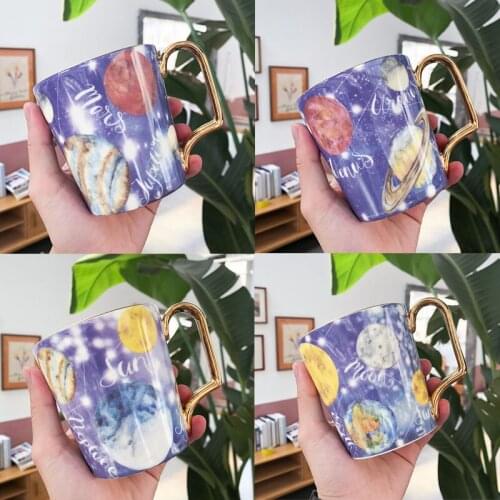 400ML Nordic Creative Personality Starry Sky Ceramic Cup With handle Luxury Coffee Tea Cup Drinking wedding mug