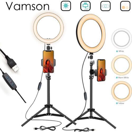 Vamson Ring Lamp Led Ring Light Selfie With Tripod Ring for Selfie Phone Video Photography Lighting for Phone Selfie VLS10E