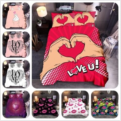 Duvet Cover 3D Pink love lipstick lovers declaration white Bedding Sets King Queen full Twin Size 2/3pcs PillowCase