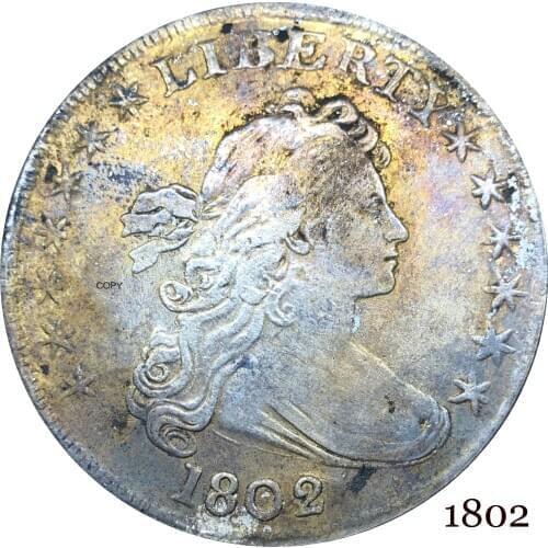 United States Of America Coin 1802 Liberty Draped Bust One Dollar Heraldic Eagle Cupronickel Silver Plated Copy Coins