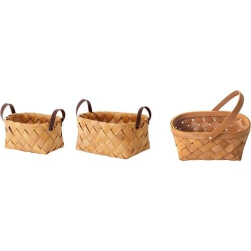 2 Pcs Hand Woven Bread Fruit Wood Chip Woven Storage Box with Handmade Rattan Storage Container Storage Basket