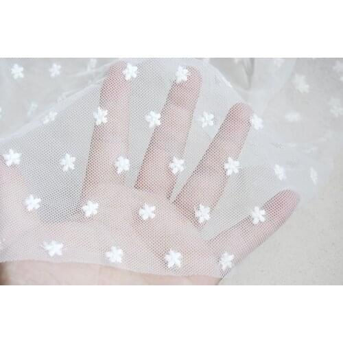 Free Shipping white wild plum stars cotton embroidery, lace mesh fabrics, clothing accessories, width 140 cm