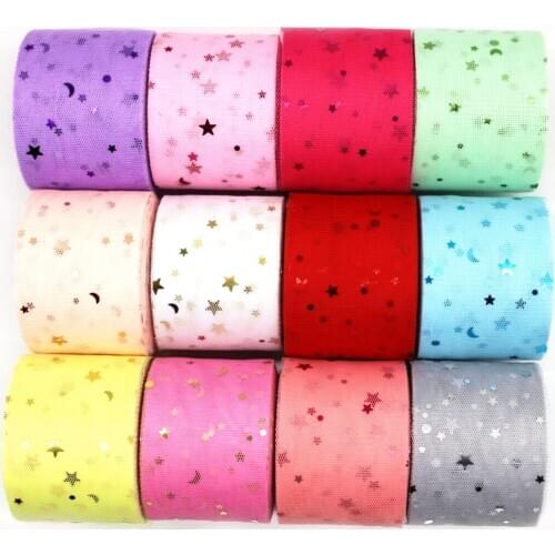 6cm star/heart ribbon polka dot colorful tulle roll 25 yards DIY handmade sequined pompon skirt Christmas decoration 60mm hair