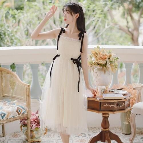 Summer Dress 2021 French Gentle Fairy Dress Women Bowknot Lace Sweet Fashion Ruffled Square Neck Elegant Party Net Yarn Vestidos