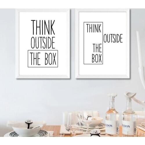 Minimalist Black White Quotes Think Outside The Box Canvas Painting Posters And Prints Wall Art Pictures Modern Home Decoration