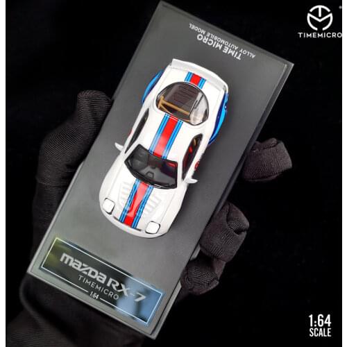 Timemicro 1/64 Model Cars Mazd RX7 FC Matini White Racing Car JDM Style Diecast JDM Racing Car Gift for Boys Girls Display Case