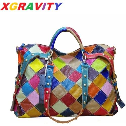 Brand New Colorful Big Capacity Messenger Bags Mix Color Female Handbags Hot Ladies Plaid Pattern Genuine Leather Fashion Bags