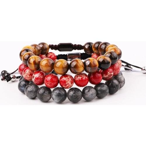 New Design High Quality 10mm Natural Stone Beads Adjustable Macrame Bracelet Men