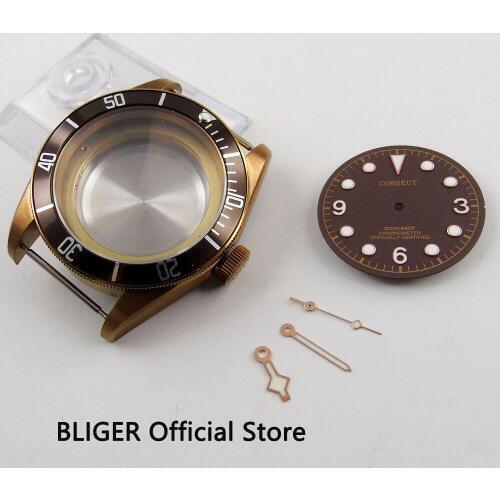 Solid 41MM Stainless Steel Watch Case Sapphire Crystal Bron'ze Rotating Bezel Case Fit For ETA 2836 Automatic Movement C104