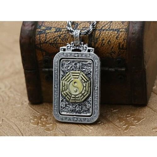 925 Sterling Silver Tai Chi trigram rotatable Men women charm pendant jewelry gift A4352