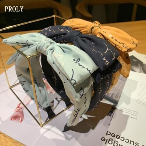 PROLY New Fashion Women Hairband Wide Side Turban Double layer Big Bow Knot Headband For Adult Solid Letter Hair Accessories