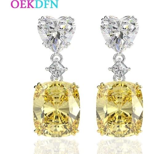 OEKDFN Luxury 100% 925 Sterling Silver Drop Earrings Women Heart Created Moissanite Gemstone White Gold Dangle Fine Jewelry