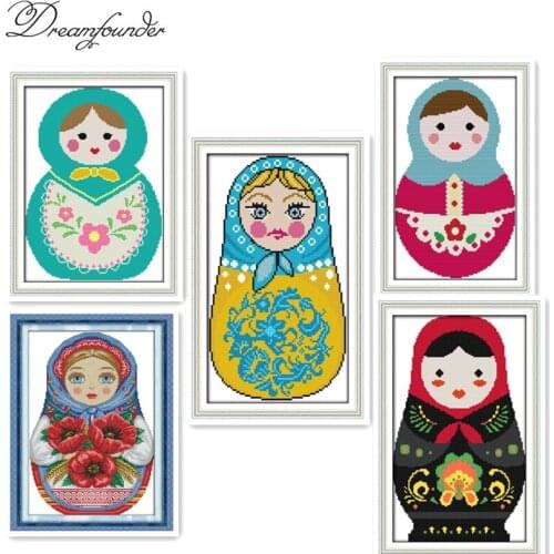 Russian doll (9) cross stitch kit DIY hand embroidery set craft handmade needlework cross-stitching DMC color Dreamfounder