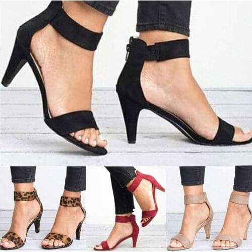 Spring Women Pumps Sandals Thin High Heel Open Toe Zipper Suede Leopard Platform Office Ladies Sandal Shoes Sapato Feminino
