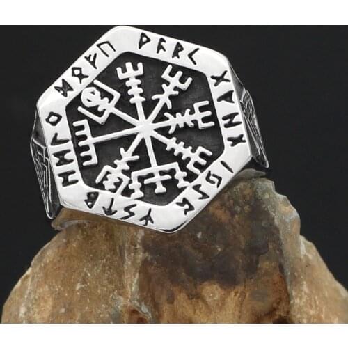 Nordic viking rune valknut vegvisir stainless steel rings with valknut gift bag