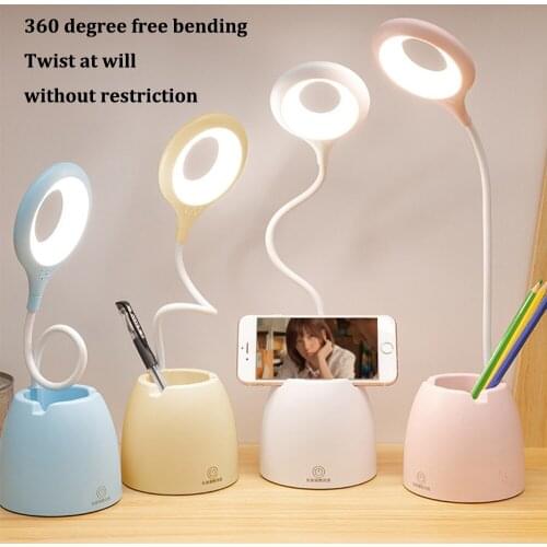Foldable LED Table Lamp Eye-Caring Reading Night Light USB Table Light with Pen Holder Phone Holder, Desk Light for Home Office