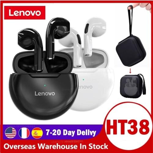 Lenovo HT38 TWS Bluetooth Earphone Mini Wireless Earbuds with Mic for iPhone Xiaomi Sport Waterproof 9D Stere Headphone Case