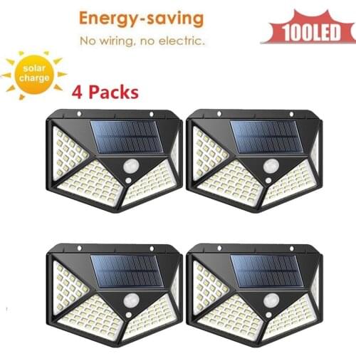 100LED Solar Light Motion Sensor Outdoor Solar Wall Light Lamp lighting for Garden Yard Path Street Solar Lamp 4 sided 270°light