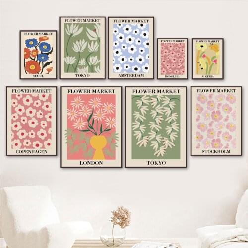 Vintage Minimalist Flower Market Abstract Wall Art Canvas Painting Nordic Posters And Prints Wall Pictures For Living Room Decor