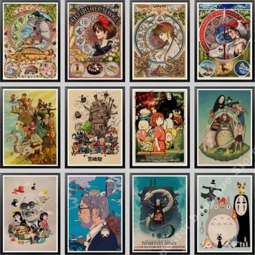 Miyazaki Hayao movie Spirited Away Tonari no Totoro Retro Laputa: Castle in the Sky Poster Vintage poster For kid room