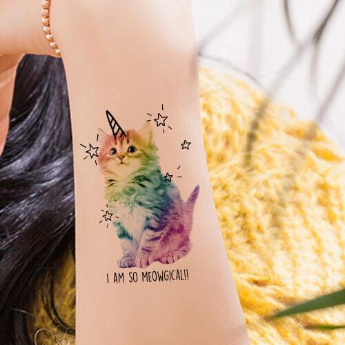 VANKIRS Watercolour Cats Temporary Tattoos Stickers Flash Women Arm Fake Tatoos Kid Stars Unicorn Cartoon Waterproof Tattoo Neck