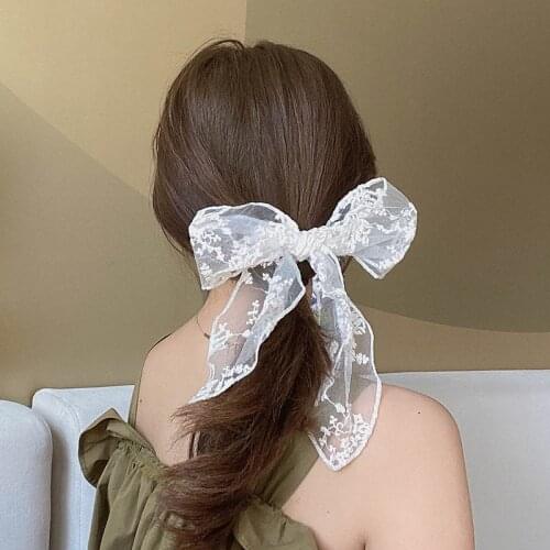 2021 Large Bow Hair Clips Barrettes For Women Girls Ponytail Holder White Black Lace Bowknot Elastic Hair Band Hair Accessories