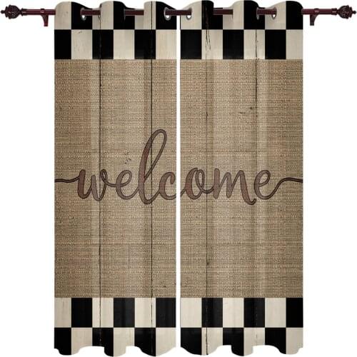 Lattice Wood Grain Retro Window Curtains Home Decor Living Room Curtains Bedroom Curtains Kitchen Door Drapes