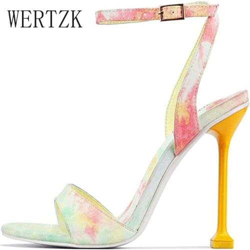 Sexy Ladies Sandals Mixed Color Buckle Stiletto High Heel Open Toe womens Sandals 2021 Trendy Luxury Shoes Woman