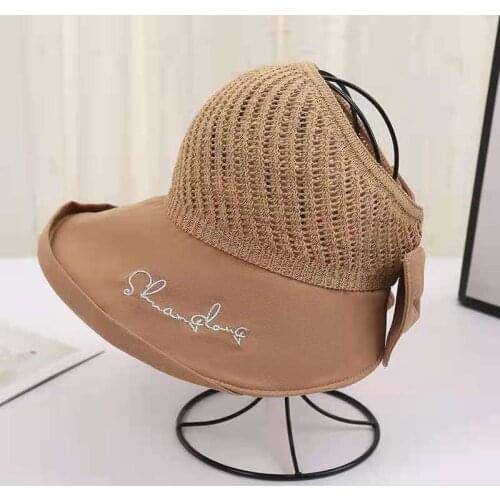 Big Eave Knit Sun Hat Women Breathable Sunshade Hat Fashion Bow Dome Basin Hap ponytail Hat Free Shipping