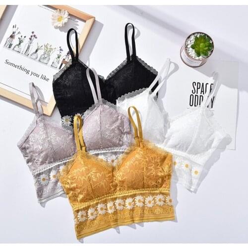 Woman Sexy Lace Mesh Solid V-Neck Lace Letter Printing Small Daisy Embroidery Back Wrapped Chest Adjustable Strap Camisole