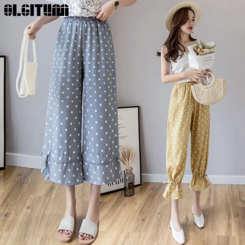 New 2020 Summer Polka-Dot Wide-Leg Pants Women High Waist Drooping Beam Pants Loose Slim Retro Black Straight Bloomers PT323