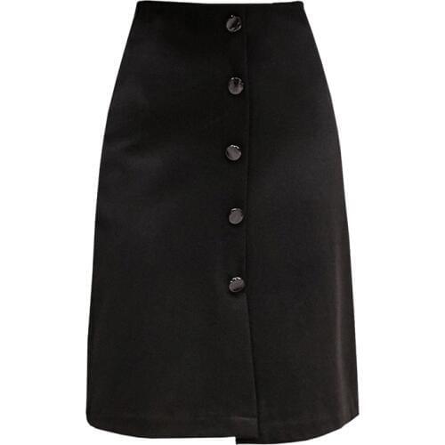 Womens Skirts Office Lady Solid Knee-Length Empire Button Womens Skirts Sexy Plus Size Pencil Cotton Elegant 2020 Summer Skirts