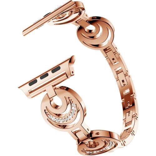 Womens Bracelet for Apple Watch Band 38mm 42mm Sun Moon Stars Diamond Stainless Steel Strap for iWatch Series 3 2 1 Wristbands